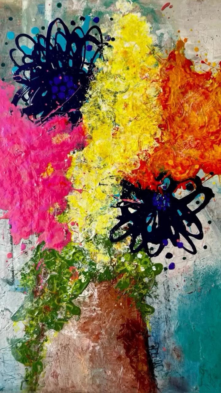 Back to my love of floral abstracts! Spring Fling is 12 x 12 x 3/4 inch, mixed media on canvas. Available through my Etsy, @saatchiart or DM me. 
🇫🇷 Spring Fling mesure 30x30x2 cm.  Acrylique et technique mixte. Disponible sur mon Etsy, @saatchi_gallery ou message perso. 
#floralabstract #tecnicamista #mixedmediaartwork #saatchi #femmeartistepeintre