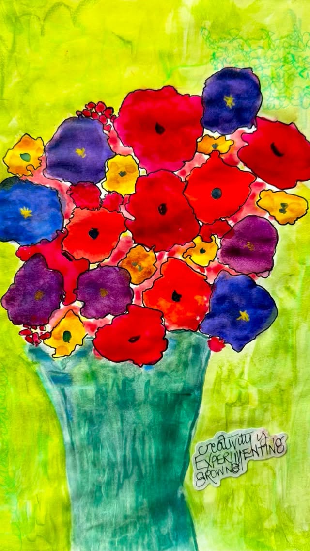 Latest video is a watercolour flowers practice. If you’re like me and
https://youtu.be/Oaau57pkd5o&list=PL3NH4vh0ECVlr2IdECmRu1ICiA_r09kP6 
don’t really consider yourself a watercolour artist, if you’re an absolute beginner, this is an easy follow along, and the results are bright, beautiful flowers that pop.
But it’s also about trying something different. Not labelling ourselves and feeling we have to be just that 1 thing. We don’t have to excel. I am not going to be a watercolour artist. But I like to dabble. 
🇫🇷 mon tout dernier vidéo est un petit projet simple de fleurs à l’aquarelle. Si vous êtes débutant, ou si, comme moi, vous ne vous considérez pas un artiste à l’Aquarelle, mais vous aimez bien en faire une fois de temps, en temps ceci est une façon simple de faire des belles fleurs vibrante et pleines de couleur. C’est surtout se donner la permission d’essayer quelque chose de nouveau. Pas besoin de devenir des professionnels ou de perfectionner, c’est le plaisir d’explorer.